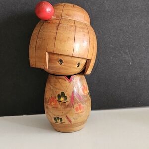 Vintage Japanese Kokeshi Wooden Doll 4.75in Mid-century